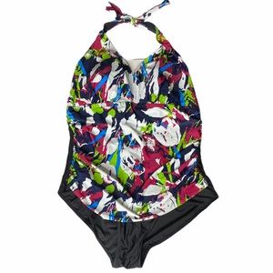 InGear One Piece Floral Black Tankini Swimsuit 24